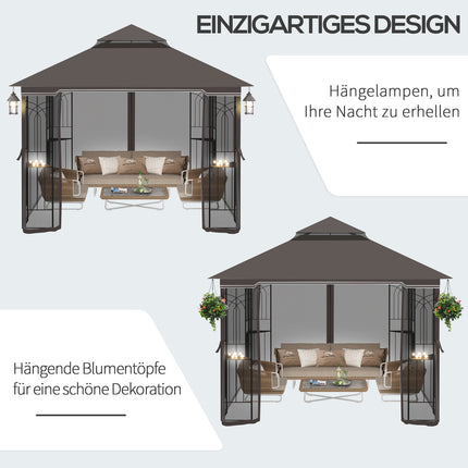 Gartenpavillon Zelt mit Doppeldach, Metall & Polyester, 3m