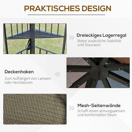 Gartenpavillon Zelt mit Doppeldach, Metall & Polyester, 3m