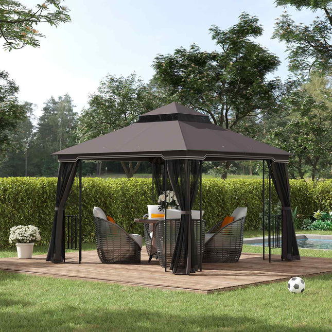 Gartenpavillon Zelt mit Doppeldach, Metall & Polyester, 3m