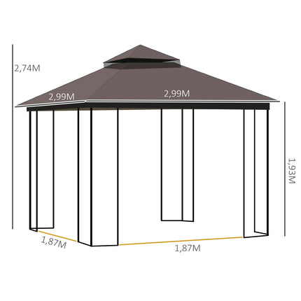 Gartenpavillon Zelt mit Doppeldach, Metall & Polyester, 3m