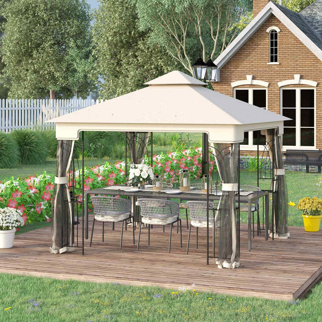 Cremeweißer Gartenpavillon mit Doppeldach, Seitenwänden