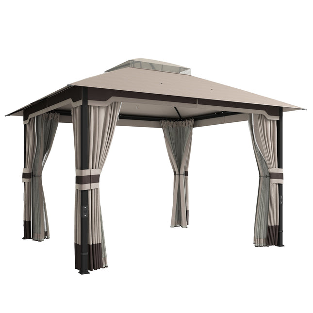 Gartenpavillon mit doppellagigem Dach und Vorhängen