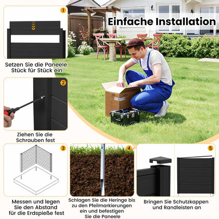 Gartensichtschutzpaneele, 123x123 cm, Schwarz, PVC