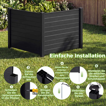 Gartensichtschutzzaun mit 2 Paneelen, wetterfest, Schwarz