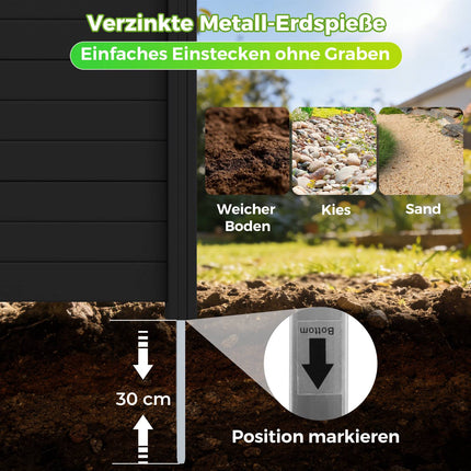 Gartensichtschutzzaun mit 2 Paneelen, wetterfest, Schwarz