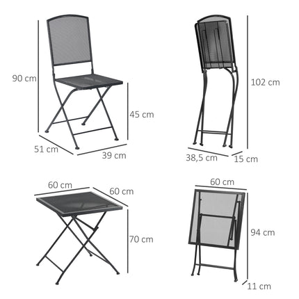 3-teiliges Bistro-Set aus grauem Metall - Tisch und Klappstühle