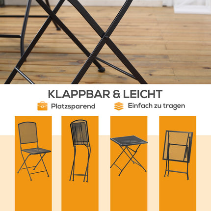 3-teiliges Bistro-Set aus grauem Metall - Tisch und Klappstühle