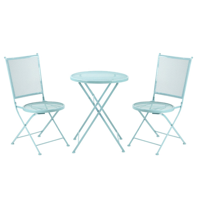 Bistroset für 2 Personen, Klappstühle und Tisch aus Metall, blau