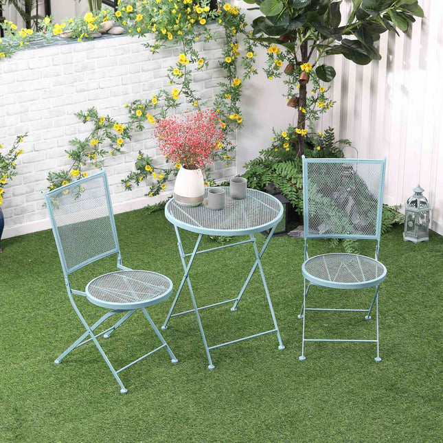 Bistroset für 2 Personen, Klappstühle und Tisch aus Metall, blau