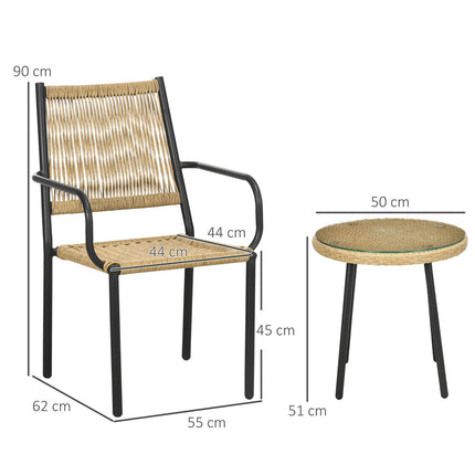 2-person garden set with rattan look, round table, sand cushions