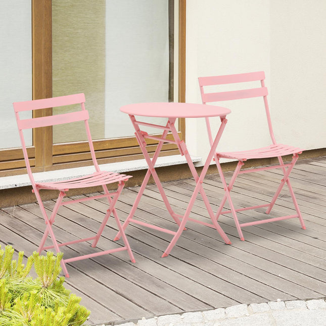 Balkon-Bistro-Set – Klapptisch und 2 Stühle, Rosa