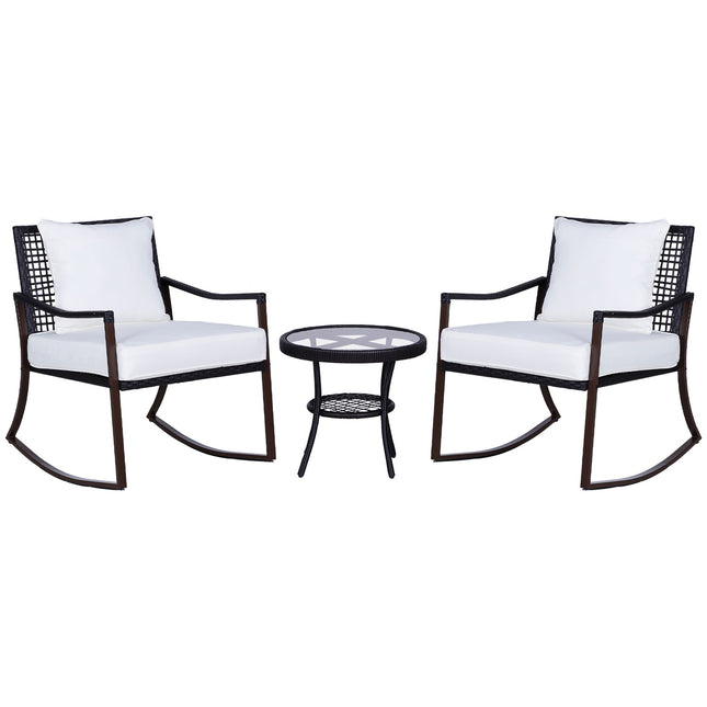 Rattan-Schaukelstuhl-Set für 2 Personen mit Kissen, braun/weiß