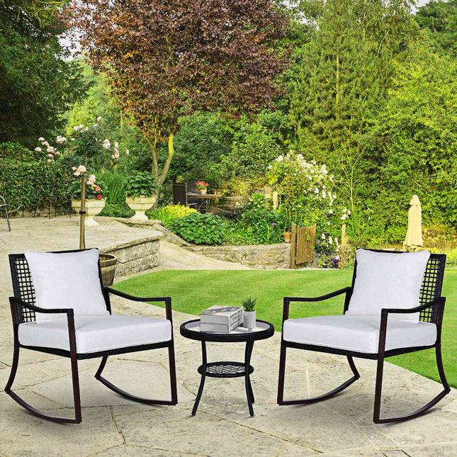Rattan-Schaukelstuhl-Set für 2 Personen mit Kissen, braun/weiß