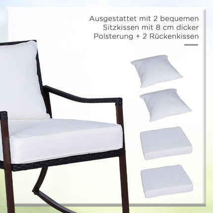 Tuinset Voor 2 Personen Schommelstoelenset Met Kussen Rotan Bruin + Wit