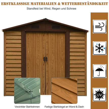 Gartengeräteschuppen für draußen, Holzmaserungsoptik, 152x236x209 cm