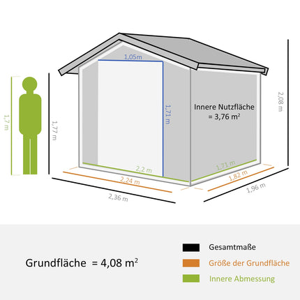 Gartenhaus aus Stahl mit Fenstern, wetterfeste Schiebetüren