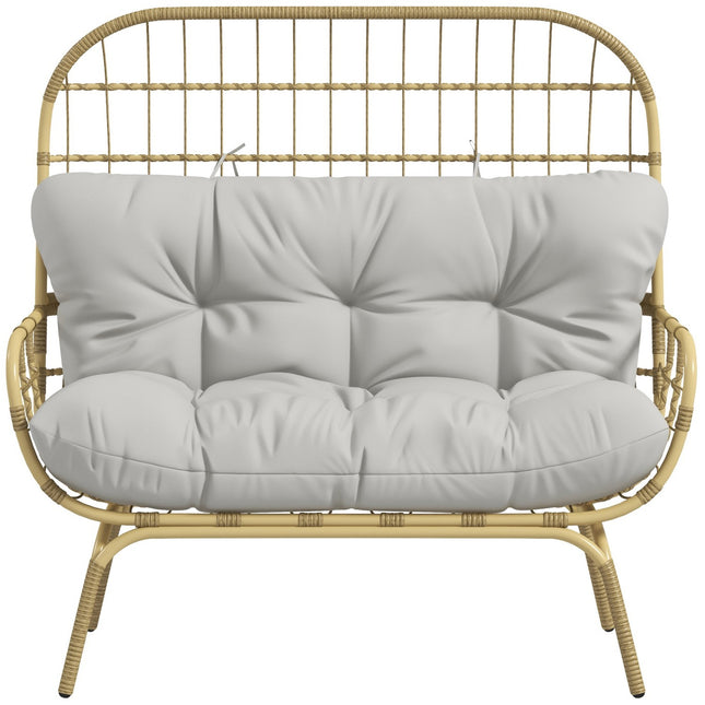 2-Sitzer-Rattan-Gartensofa, Polsterauflagen, hellgrau