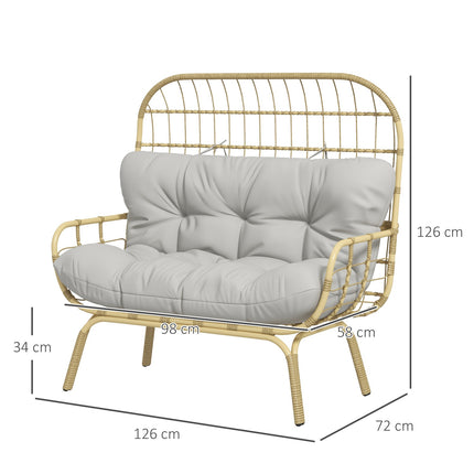 2-Sitzer-Rattan-Gartensofa, Polsterauflagen, hellgrau
