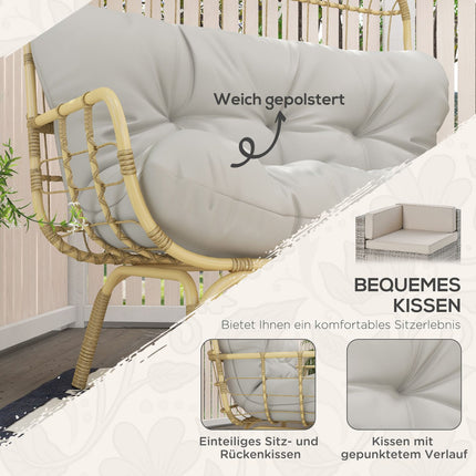 2-Sitzer-Rattan-Gartensofa, Polsterauflagen, hellgrau
