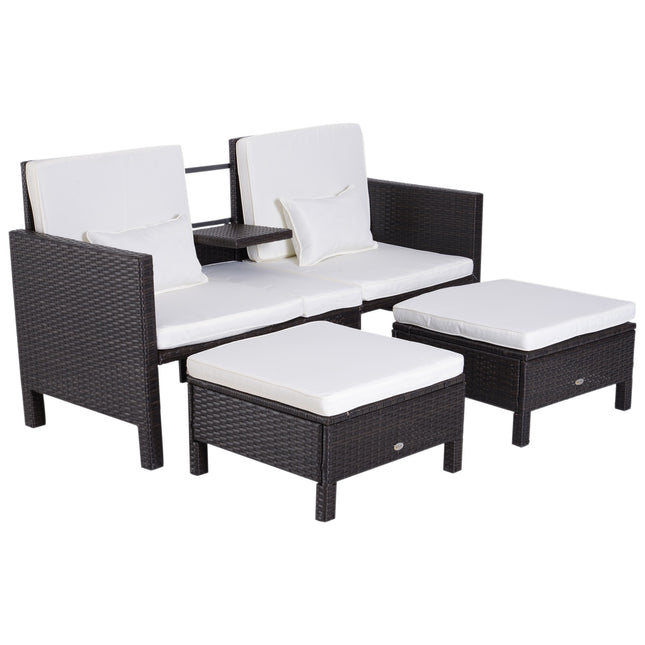 Braune Polyrattan-Gartensitzgruppe mit Kissen