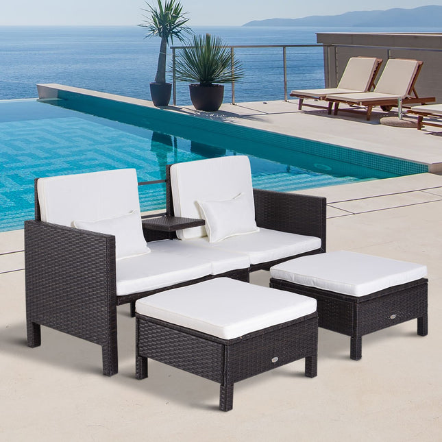 Braune Polyrattan-Gartensitzgruppe mit Kissen