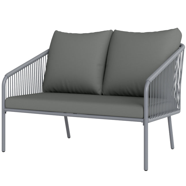 Outdoor-Rattan-2-Sitzer-Sofa mit Kissen, grau