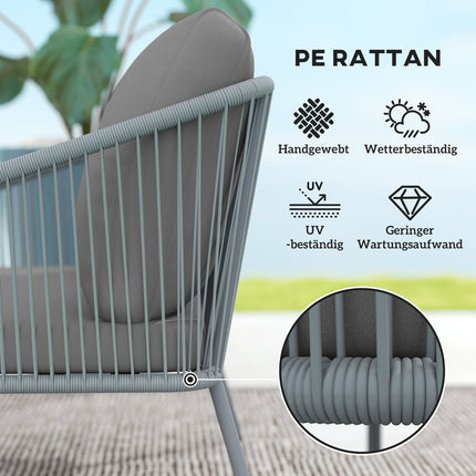Outdoor-Rattan-2-Sitzer-Sofa mit Kissen, grau