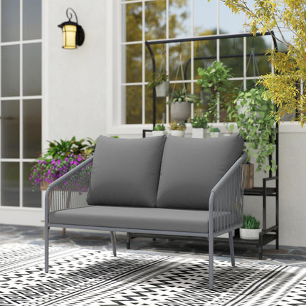 Outdoor-Rattan-2-Sitzer-Sofa mit Kissen, grau