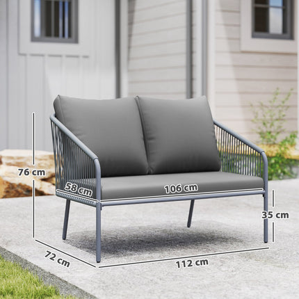 Outdoor-Rattan-2-Sitzer-Sofa mit Kissen, grau