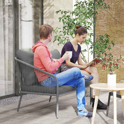 Outdoor-Rattan-2-Sitzer-Sofa mit Kissen, grau