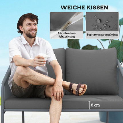Outdoor-Rattan-2-Sitzer-Sofa mit Kissen, grau