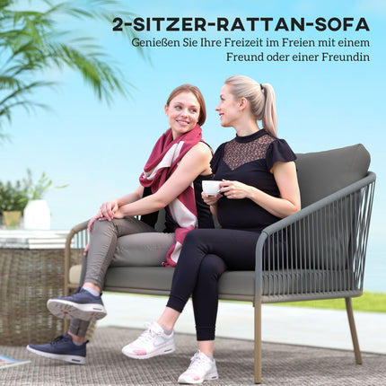 Outdoor-Rattan-2-Sitzer-Sofa mit Kissen, grau