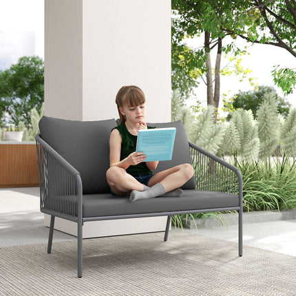 Outdoor-Rattan-2-Sitzer-Sofa mit Kissen, grau
