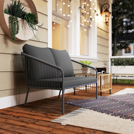 Outdoor-Rattan-2-Sitzer-Sofa mit Kissen, grau