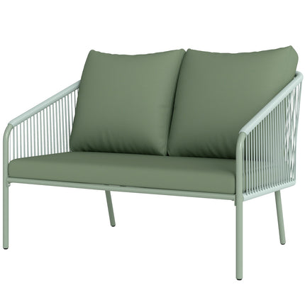 Grünes Outdoor 2-Sitzer Rattan-Sofa mit Kissen