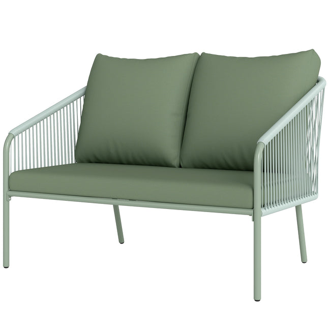 Grünes Outdoor 2-Sitzer Rattan-Sofa mit Kissen