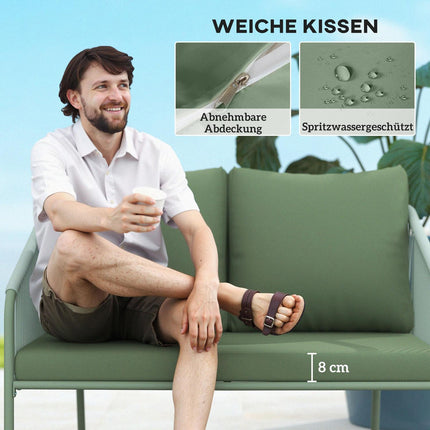 Grünes Outdoor 2-Sitzer Rattan-Sofa mit Kissen