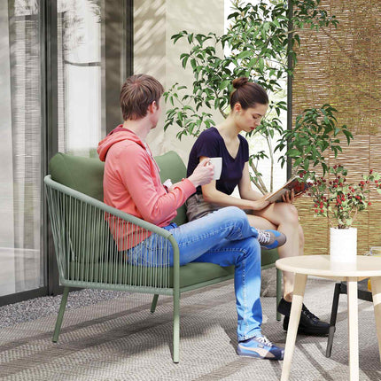 Grünes Outdoor 2-Sitzer Rattan-Sofa mit Kissen