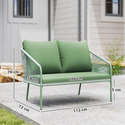 Grünes Outdoor 2-Sitzer Rattan-Sofa mit Kissen