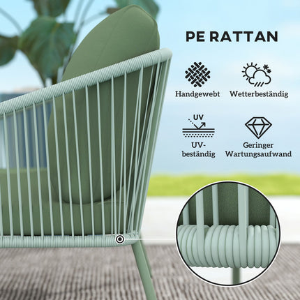 Grünes Outdoor 2-Sitzer Rattan-Sofa mit Kissen