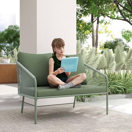 Grünes Outdoor 2-Sitzer Rattan-Sofa mit Kissen