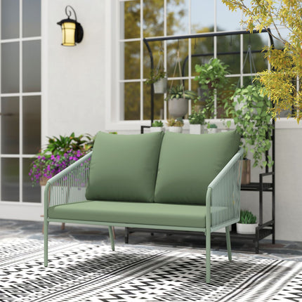 Grünes Outdoor 2-Sitzer Rattan-Sofa mit Kissen