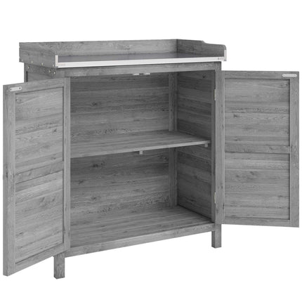 Garden Storage Cabinet with Metal Worktop, Grey Wood