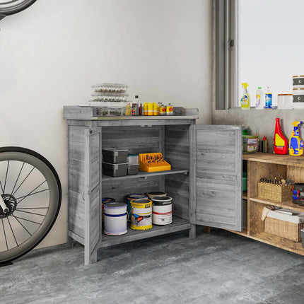 Garden Storage Cabinet with Metal Worktop, Grey Wood
