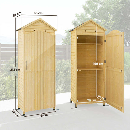 Gartenschuppen, hoher Holzschrank mit verstellbaren Einlegeböden
