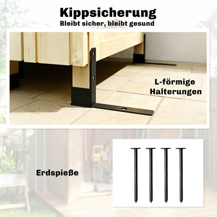 Gartenschuppen, hoher Holzschrank mit verstellbaren Einlegeböden