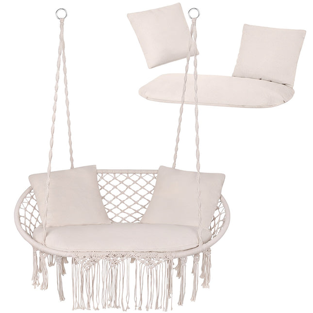 Gartenschaukelauflagen-Set für 2 Personen, Creme, Polyester-Baumwolle
