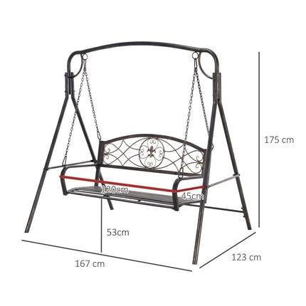 Metal garden swing for 2, bronze finish, 167x123x175 cm