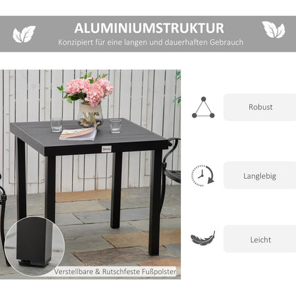 Kompakter Esstisch für 4 Personen im Freien – Schwarz eloxiertes Aluminium 80x80x74 cm
