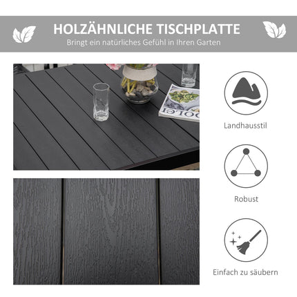 Esstisch für draußen für 6 Personen, pflegeleichtes Aluminium, schwarz